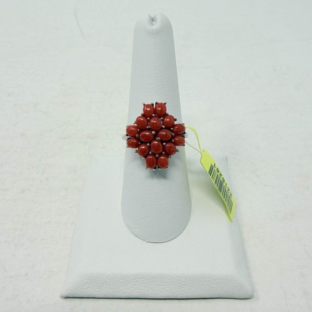 Shop LC Orange Mediterranean Coral Oval Size 8 Ring in‎ Sterling Silver 5426
